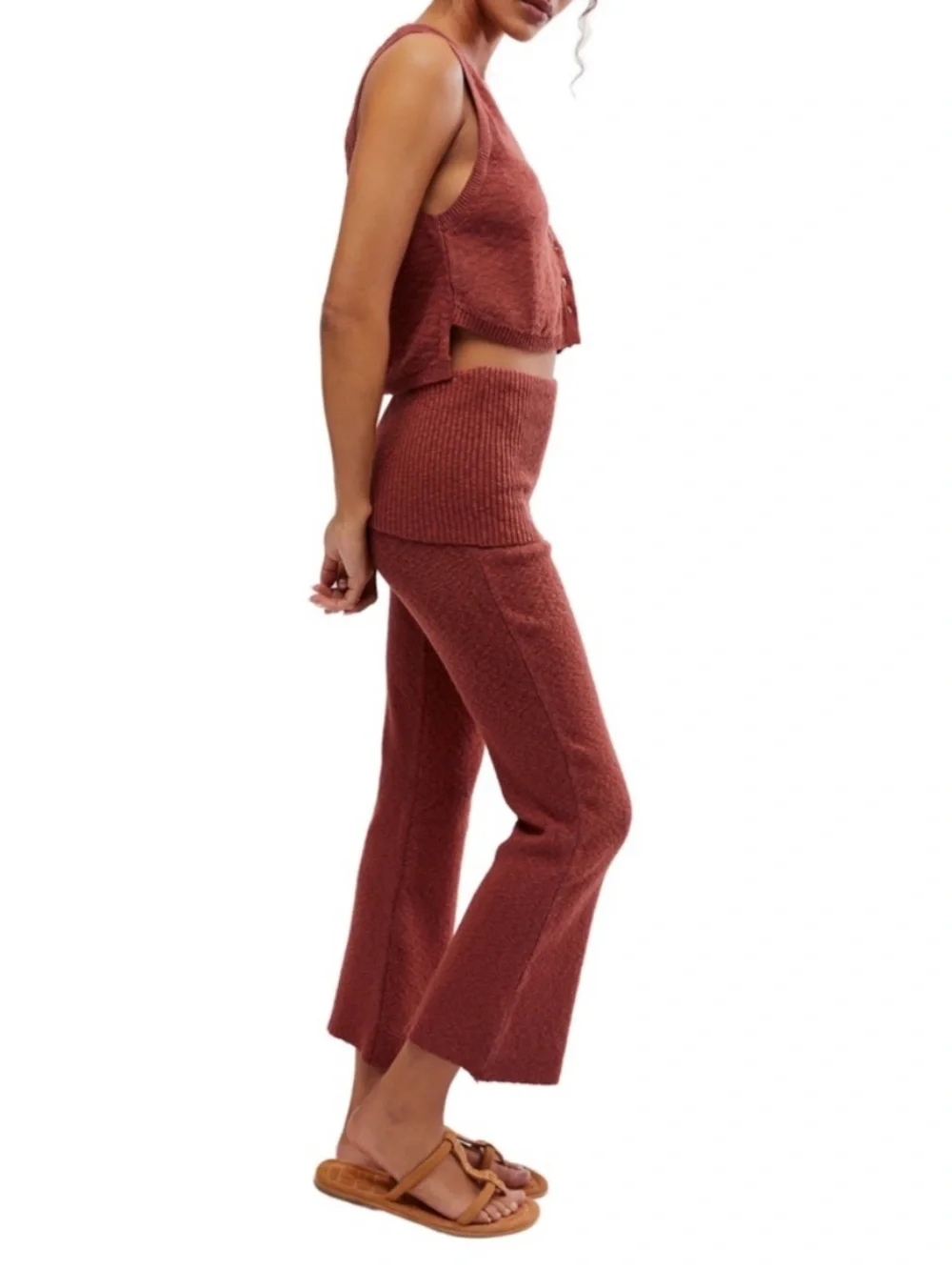 Free People Ruby Two Piece Sweater Pant Set in Chutney Size S